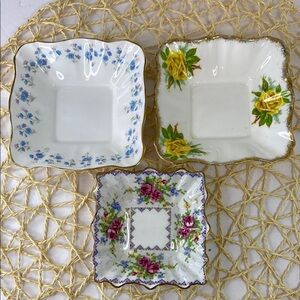 Set of 3 Royal Albert bone China Floral Square Porcelain Dish Set